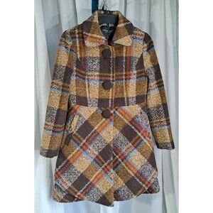 Wool Cashmere Brown Plaid Girls Long Overcoat Size Large GanGan World